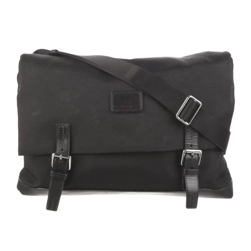 Tumi fold over nylon/leather messenger bag briefcase carryall black